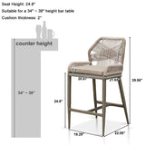 PURPLE LEAF Outdoor Bar Stools Wicker Rattan Bar Stools with Back Aluminum Outside Garden Patio Bar Chairs