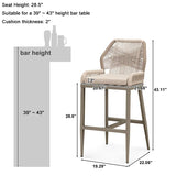 PURPLE LEAF Outdoor Bar Stools Wicker Rattan Bar Stools with Back Aluminum Outside Garden Patio Bar Chairs