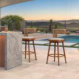 PURPLE LEAF Outdoor Swivel Bar Stools Set of 2 Metal Modern Rattan Bar Chairs with Backrest Aluminum Woven Barstools with Cushions