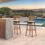 PURPLE LEAF Outdoor Swivel Bar Stools Set of 2 Metal Modern Rattan Bar Chairs with Backrest Aluminum Woven Barstools with Cushions