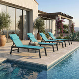 PURPLE LEAF Outdoor Lounge Chair Patio Chaise Pool Lounger Aluminum Frame with Side Table and Wheels for Outside Sunbathing Tanning Recliner Including Pillows