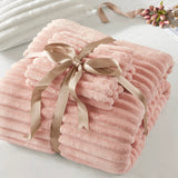 300GSM Fluffy Ribbed Plush Comforter Set,Pink