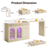 Rotatable L-Shaped Vanity Desk with Led Light, Double Arched