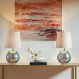 Curved Base Iridescent Green Glass Table Lamp