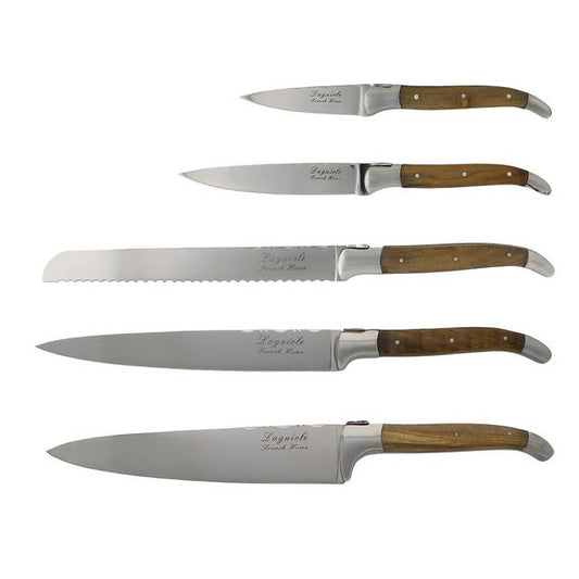 Laguiole Olivewood 5pc Knife Set & Magnetic Display