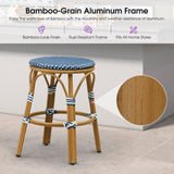 PURPLE LEAF Patio French Round Counter Stool Set of 2 Rattan Backless Stackable Barstools Aluminum Frame Footrest with Woven Wicker for Outdoor Kitchen Yard