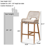 PURPLE LEAF Outdoor Bar Stools Wicker Rattan Bar Stools with Back Aluminum Outside Garden Patio Bar Chairs