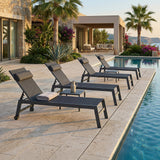 PURPLE LEAF Outdoor Lounge Chair Patio Chaise Pool Lounger Aluminum Frame with Side Table and Wheels for Outside Sunbathing Tanning Recliner Including Pillows