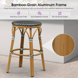 PURPLE LEAF Patio French Round Counter Stool Set of 2 Rattan Backless Stackable Barstools Aluminum Frame Footrest with Woven Wicker for Outdoor Kitchen Yard