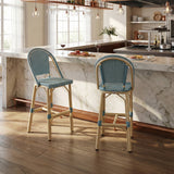 PURPLE LEAF Patio French Counter Stool Set of 2 Outdoor Backrest Barstools Aluminum Frame Woven Rattan for Indoor Kitchen Garden Balcony Restaurant