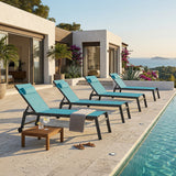 PURPLE LEAF Outdoor Lounge Chair Patio Chaise Pool Lounger Aluminum Frame with Side Table and Wheels for Outside Sunbathing Tanning Recliner Including Pillows
