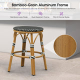 PURPLE LEAF Patio French Round Counter Stool Set of 2 Rattan Backless Stackable Barstools Aluminum Frame Footrest with Woven Wicker for Outdoor Kitchen Yard
