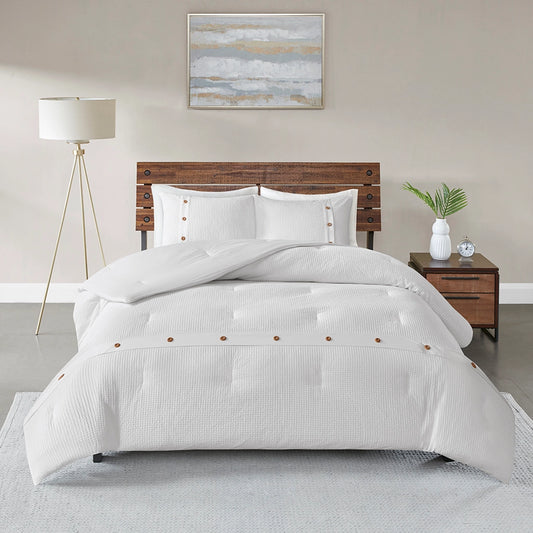 Waffle Weave Comforter/Duvet Cover Mini Set, White