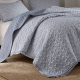 3pc Ruffle Printed Vermicelli Stitched Quilt Set, Blue