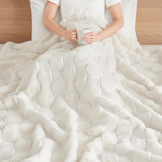 Faux Fur Velvet Throw 50x60", Ivory