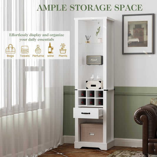 75'' Tall Storage Cabinet with Led Light, White