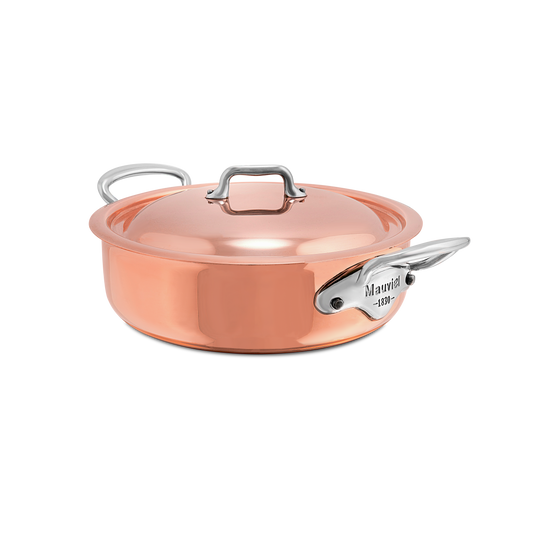 Mauviel M'6 S Induction Copper Rondeau With Lid, Cast Stainless Steel Handles, 3.4-Qt