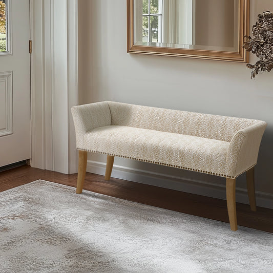 Flared Low Arm Low Back Accent Bench, Taupe Patterned