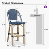 PURPLE LEAF Patio French Counter Stool Set of 2 Outdoor Backrest Barstools Aluminum Frame Woven Rattan for Indoor Kitchen Garden Balcony Restaurant