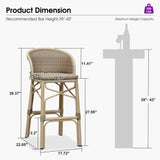 PURPLE LEAF Outdoor Bar Stools Set of 2 Rattan Patio Tall Bar Chairs Aluminum Frame with Back Barstools for Kitchen Garden Backyard Bistros Restaurant