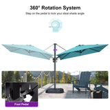 PURPLE LEAF Lateral Tilt Patio Umbrella with Base, 360° Swivel Cantilever Umbrella with Stand