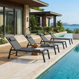 PURPLE LEAF Outdoor Lounge Chair Patio Chaise Pool Lounger Aluminum Frame with Side Table and Wheels for Outside Sunbathing Tanning Recliner Including Pillows