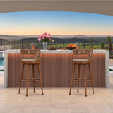 PURPLE LEAF Outdoor Swivel Bar Stools Set of 2 Metal Modern Rattan Bar Chairs with Backrest Aluminum Woven Barstools with Cushions