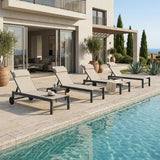 PURPLE LEAF Outdoor Lounge Chair Patio Chaise Pool Lounger Aluminum Frame with Side Table and Wheels for Outside Sunbathing Tanning Recliner Including Pillows
