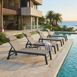 PURPLE LEAF Outdoor Lounge Chair Patio Chaise Pool Lounger Aluminum Frame with Side Table and Wheels for Outside Sunbathing Tanning Recliner Including Pillows