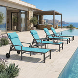 PURPLE LEAF Outdoor Lounge Chair Patio Chaise Pool Lounger Aluminum Frame with Side Table and Wheels for Outside Sunbathing Tanning Recliner Including Pillows