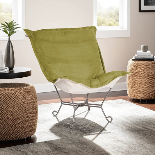 Scroll Puff Rocker Bella Moss Titanium Frame