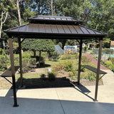 PURPLE LEAF Hardtop Grill Gazebo for Patio Bronze Permanent Metal Roof Outside Sun Shade Outdoor BBQ Canopy with String Lights