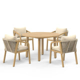 4-Person All Weather Acacia Wood Outdoor Dining Set with Water-Resistant Cushions and Umbrella Hole