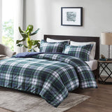 3M Scotchgard Plaid 3-Piece Comforter Set, Dark Green/Blue