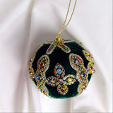 4" Green Multi Jewel Velvet Ball Ornament Set Of 6