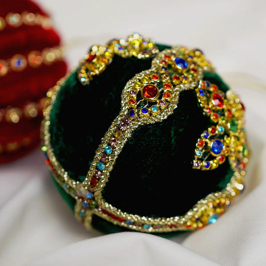 4" Green Multi Jewel Velvet Ball Ornament Set Of 6