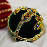 4" Green Multi Jewel Velvet Ball Ornament Set Of 6