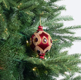 4" Burgundy Jeweled Ball Ornament Set Of 6