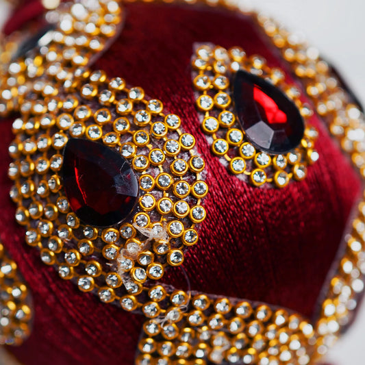 4" Burgundy Jeweled Ball Ornament Set Of 6
