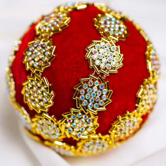 4" Red Gold Embellished Ball Ornament Set Of 6