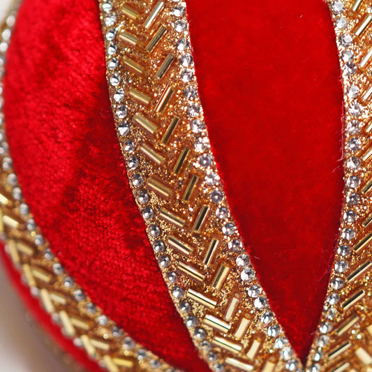 4" Red & Gold Beaded Ball Ornament Set Of 6