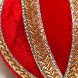 4" Red & Gold Beaded Ball Ornament Set Of 6