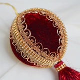 4" Burgundy Velvet Tassle Jeweled Ball Ornament Set Of 6
