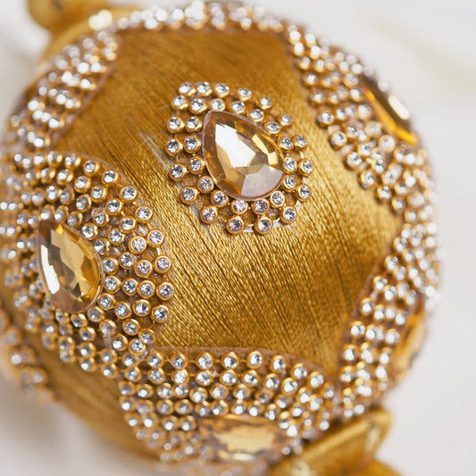 4" Gold Jeweled Ball Ornament Set Of 6