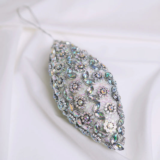 6" Silver Beaded Drop Ornament Set Of 6