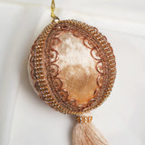 4" Champagne Velvet Tassel Jeweled Ball Ornament Set Of 6
