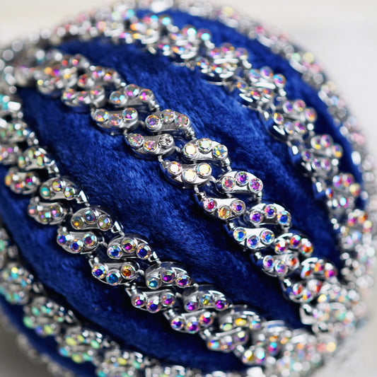 4" Blue Silver Jewel Ball Ornament Set Of 6