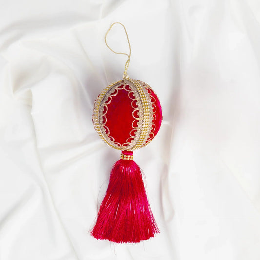 4" Red Velvet Tassel Jeweled Ball Ornament Set of 6