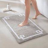 High Pile Bordered Bathroom Rug, Grey