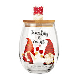 Christmas Gnome Wine & Water Glasses With Dwarf Wood Cover - Set of 2-17.5oz